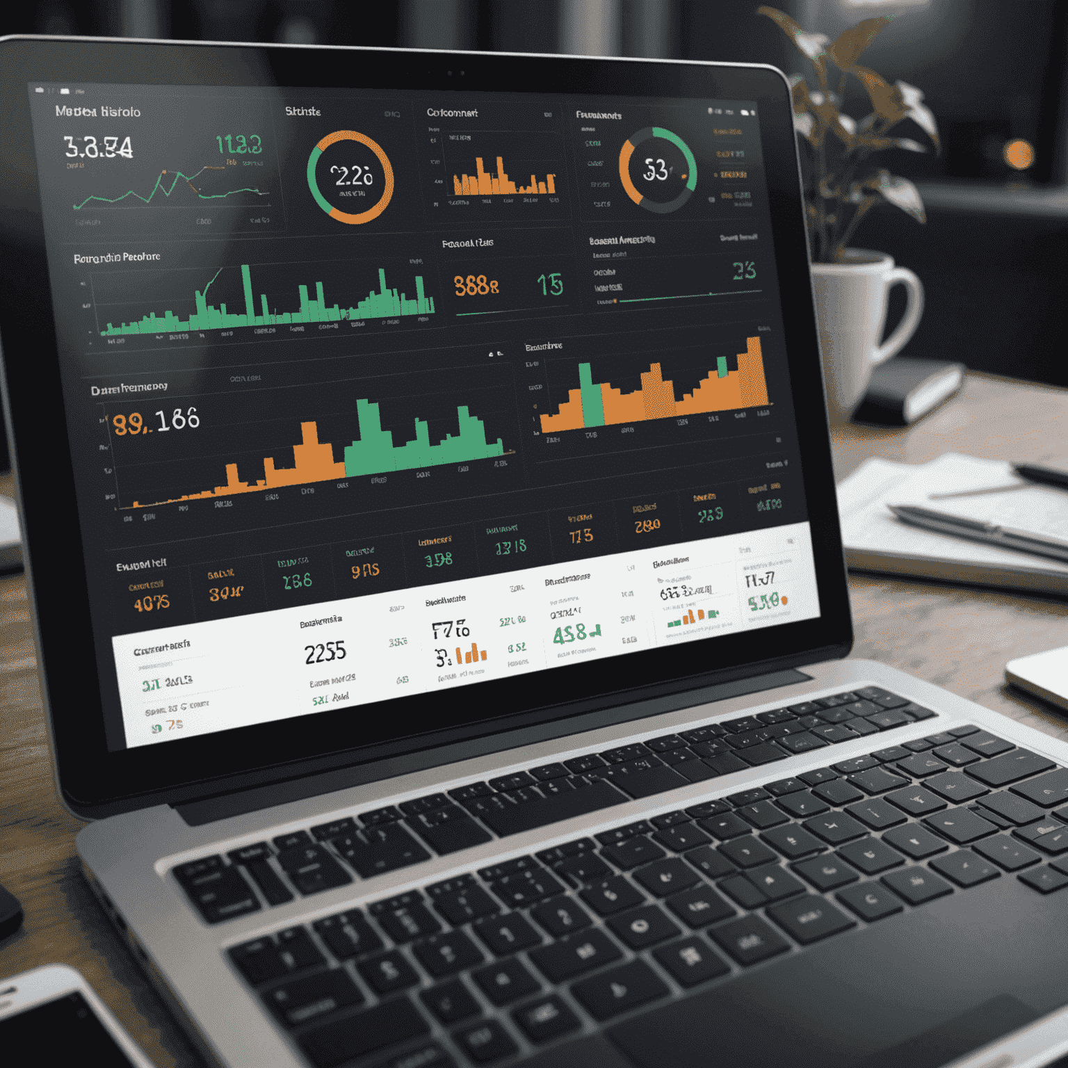 A sleek dashboard showcasing various financial charts, graphs, and key performance indicators. The interface is clean and modern, displaying real-time market data, portfolio performance metrics, and economic indicators.