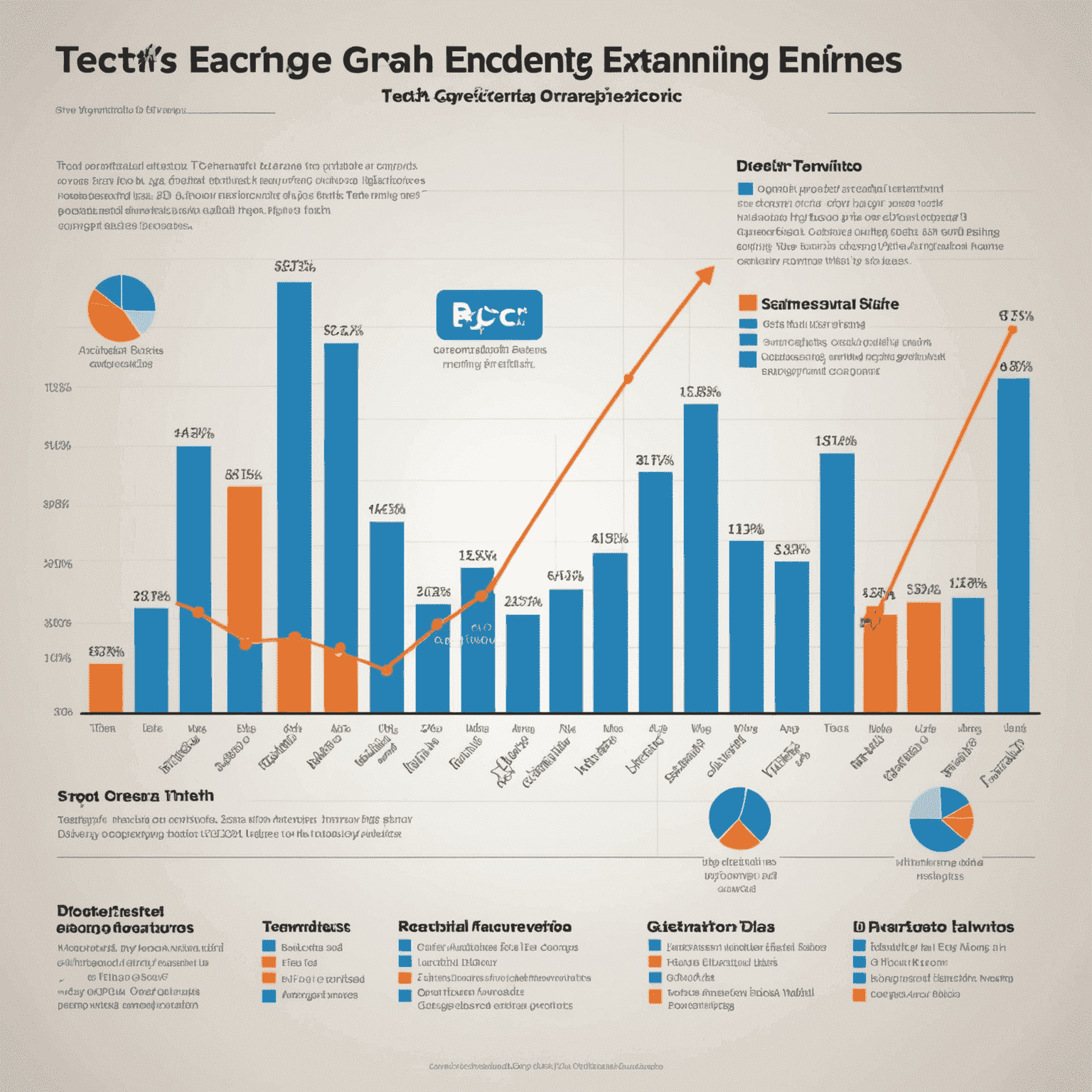 Graph showing tech sector earnings exceeding analyst predictions, with logos of major tech companies and upward trending charts