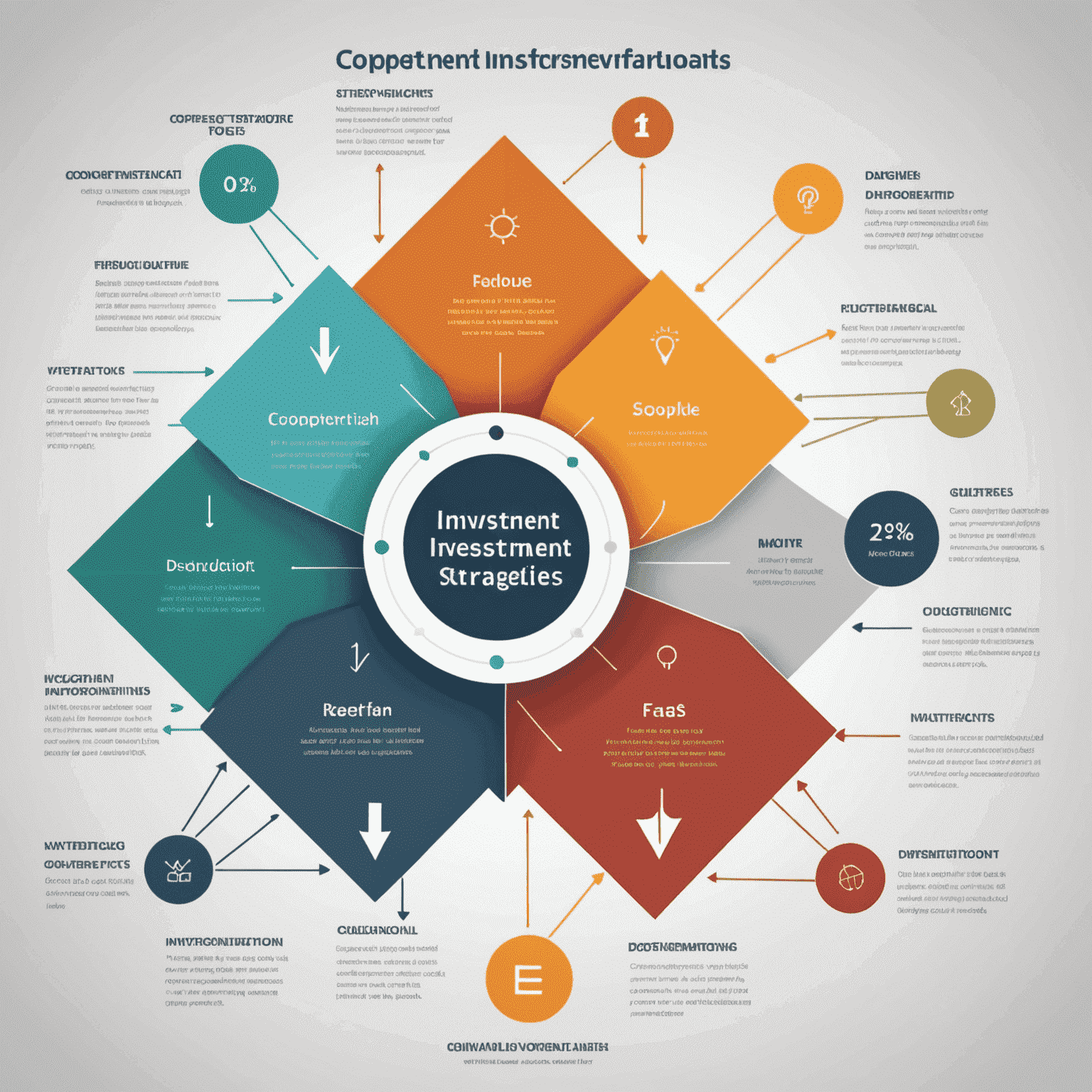 A graph showing various investment options with arrows pointing to different sectors, representing comprehensive investment analysis and portfolio diversification strategies.