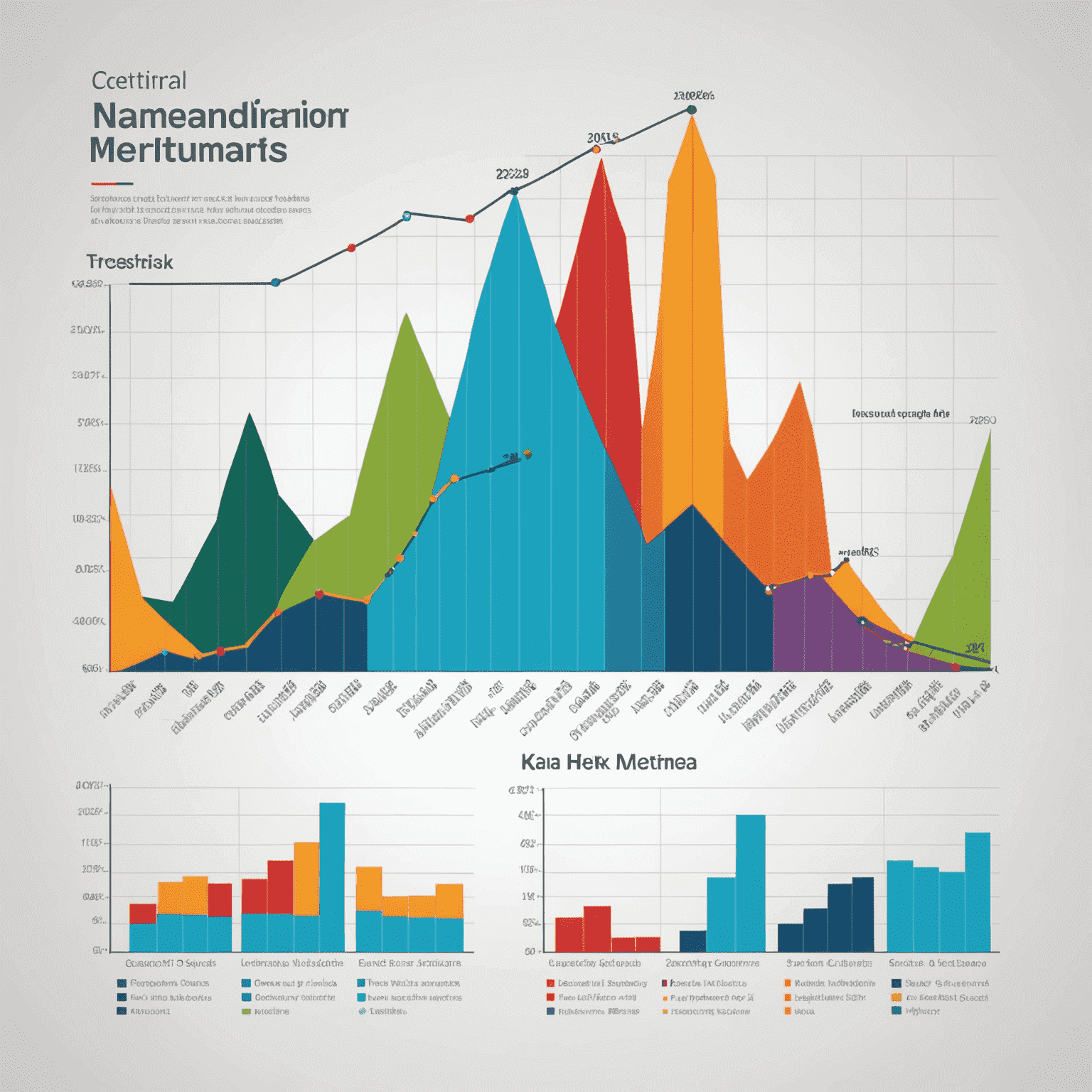 A line graph showing upward and downward trends in various market sectors, with color-coded lines representing different industries.