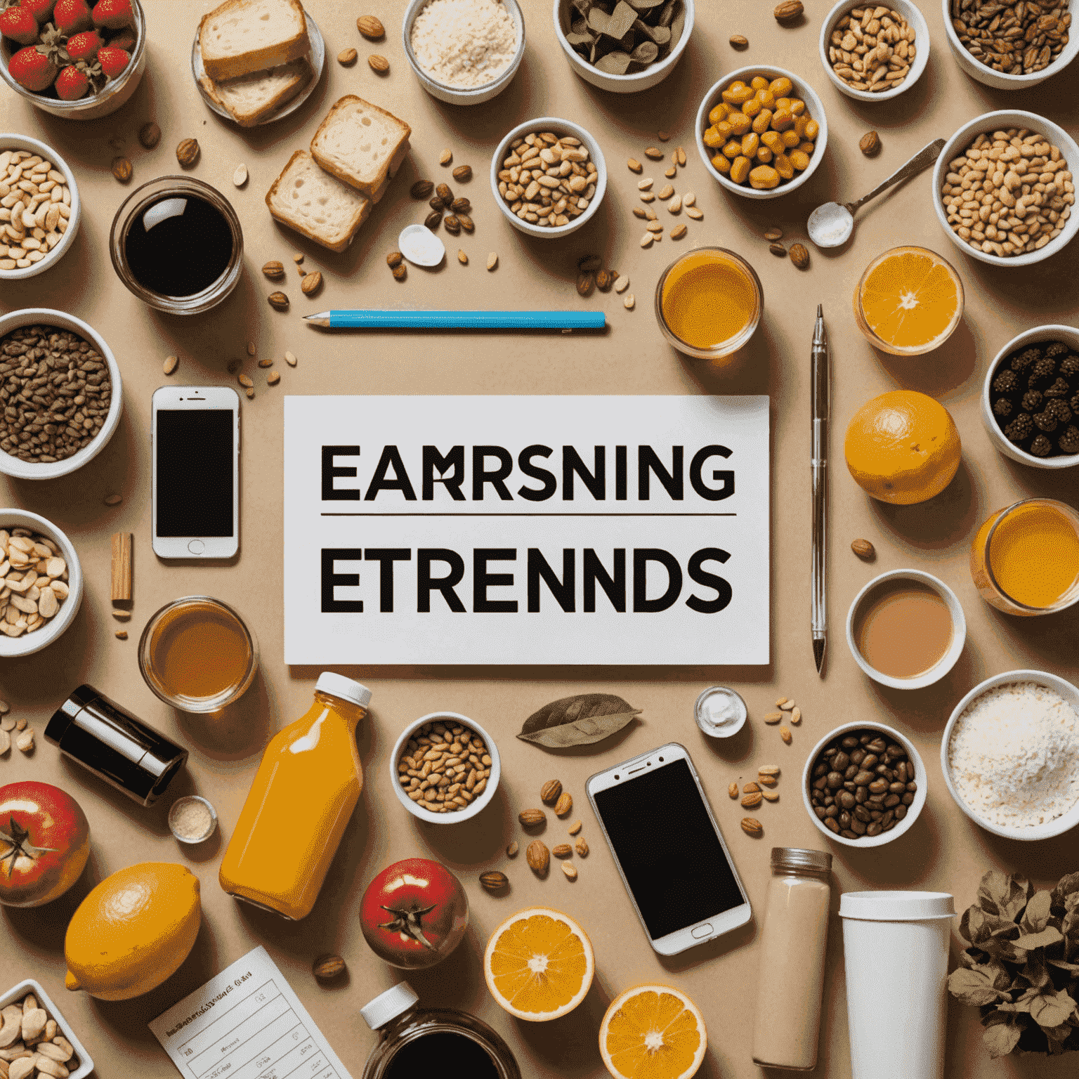 Collage of various consumer goods products with earnings data overlaid, showing both positive and negative trends