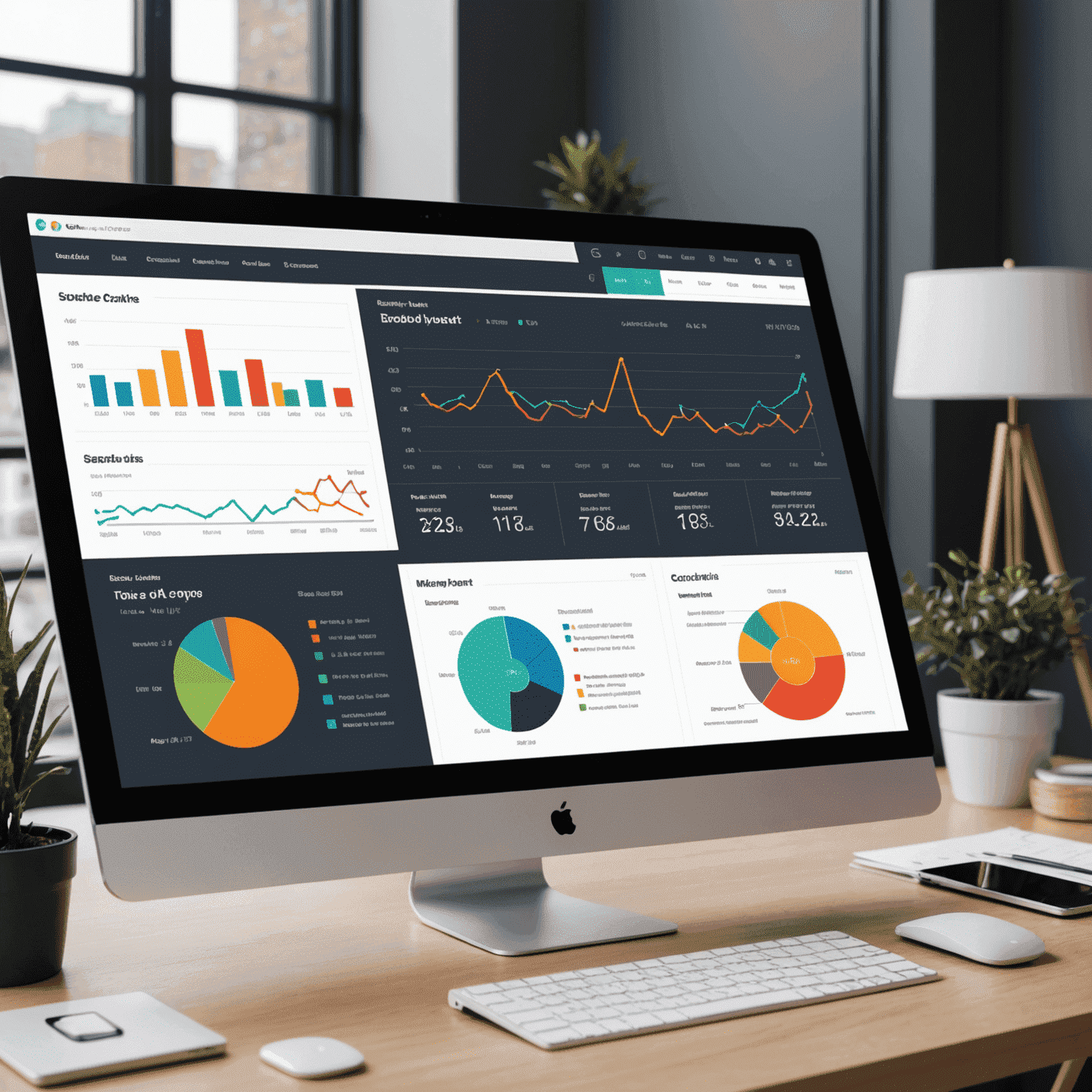 Dashboard mockup displaying various efficiency metrics and KPIs with clean, modern charts and graphs using the specified color scheme